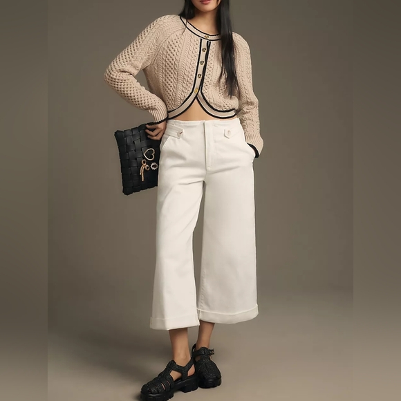 Anthropologie Denim - Anthropologie Maeve Cropped High-Rise Wide-Leg Denim Jeans Off White 99% Cotton
